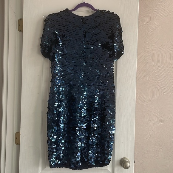 Black Tie  He-Ro Industries Vintage sequined dress Navy Silk Cocktail Evening 14 - Picture 3 of 13